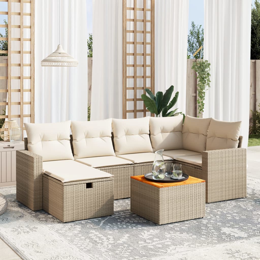 7 pcs conjunto de sofás p/ jardim com almofadões vime PE bege
