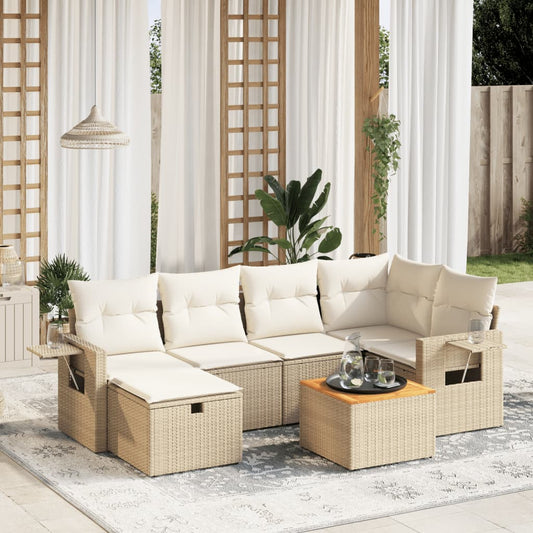 7 pcs conjunto de sofás p/ jardim com almofadões vime PE bege