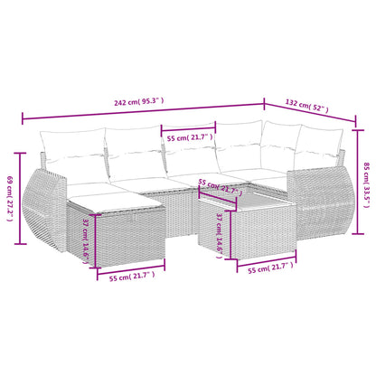 7 pcs conjunto de sofás p/ jardim com almofadões vime PE bege