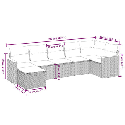 7 pcs conjunto de sofás p/ jardim com almofadões vime PE bege