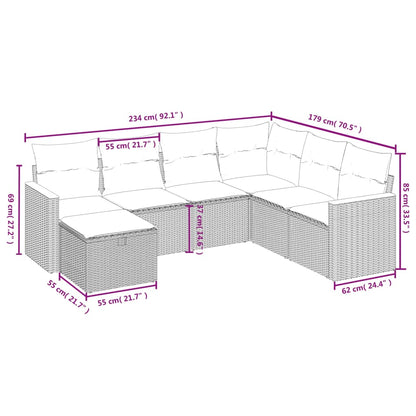 7 pcs conjunto de sofás p/ jardim com almofadões vime PE bege