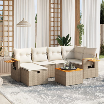 7 pcs conjunto de sofás p/ jardim com almofadões vime PE bege