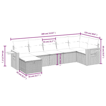 7 pcs conjunto de sofás p/ jardim com almofadões vime PE bege