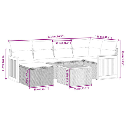 7 pcs conjunto de sofás p/ jardim com almofadões vime PE bege