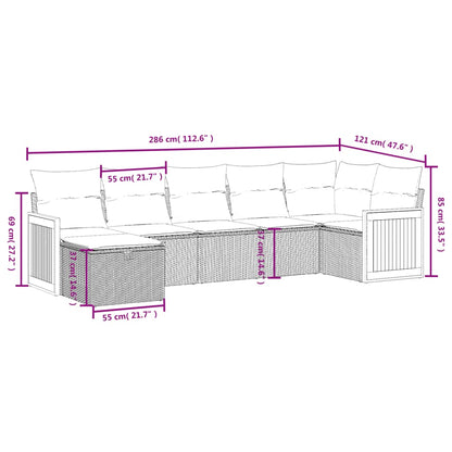 7 pcs conjunto de sofás p/ jardim com almofadões vime PE bege