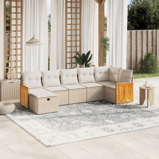 7 pcs conjunto de sofás p/ jardim com almofadões vime PE bege