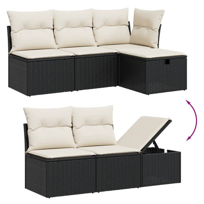 10 pcs conjunto sofás de jardim c/ almofadões vime PE preto
