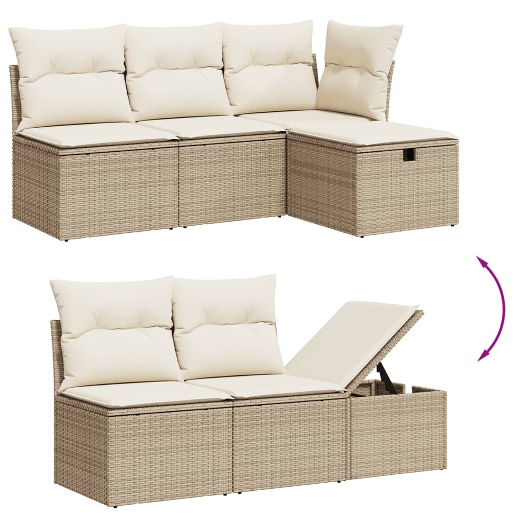 10 pcs conjunto de sofás p/ jardim com almofadões vime PE bege