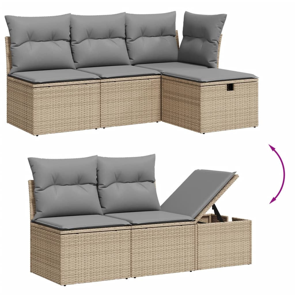 10 pcs conjunto de sofás p/ jardim com almofadões vime PE bege
