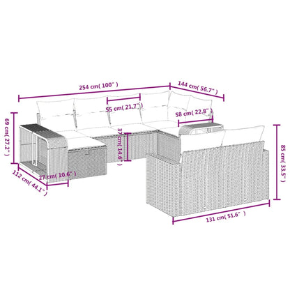 10 pcs conjunto de sofás p/ jardim com almofadões vime PE bege