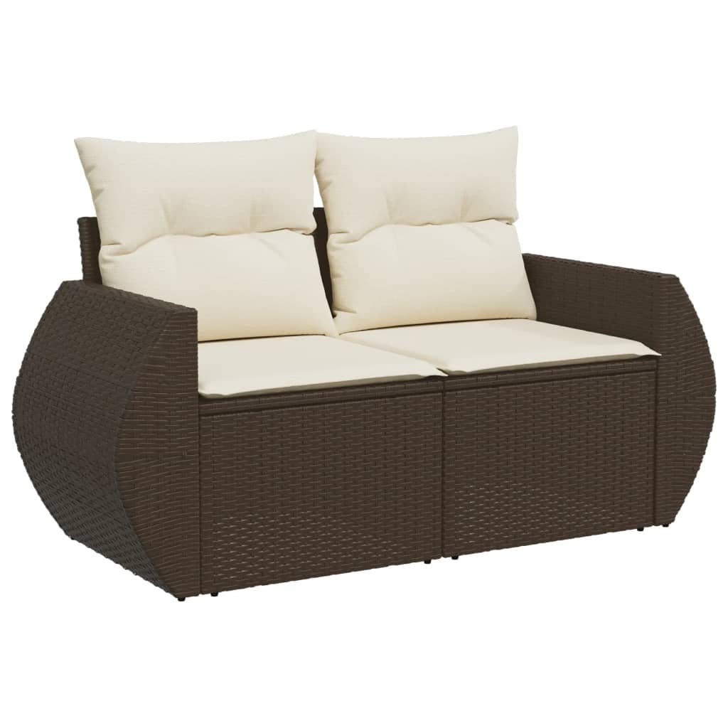 8 pcs conjunto sofás de jardim c/ almofadões vime PE castanho