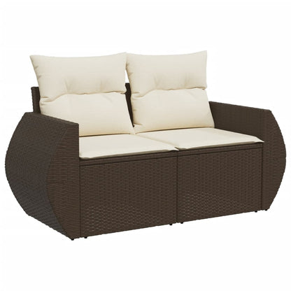 8 pcs conjunto sofás de jardim c/ almofadões vime PE castanho