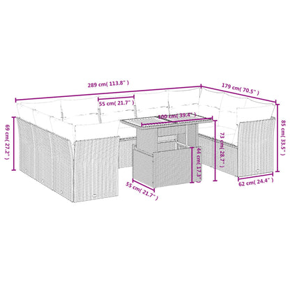 10 pcs conjunto de sofás p/ jardim com almofadões vime PE bege