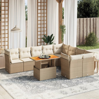 10 pcs conjunto de sofás p/ jardim com almofadões vime PE bege