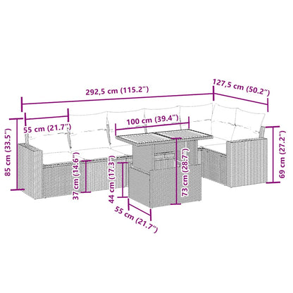 7 pcs conjunto de sofás p/ jardim com almofadões vime PE bege