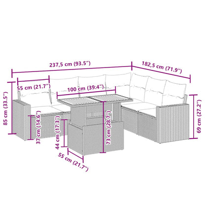 7 pcs conjunto de sofás p/ jardim com almofadões vime PE bege
