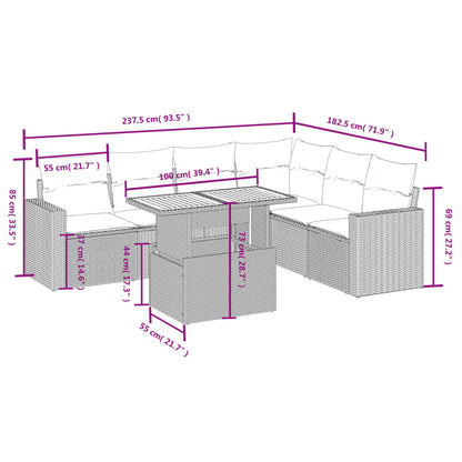 7 pcs conjunto de sofás p/ jardim com almofadões vime PE bege