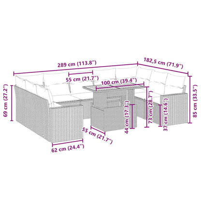 10 pcs conjunto de sofás p/ jardim com almofadões vime PE bege