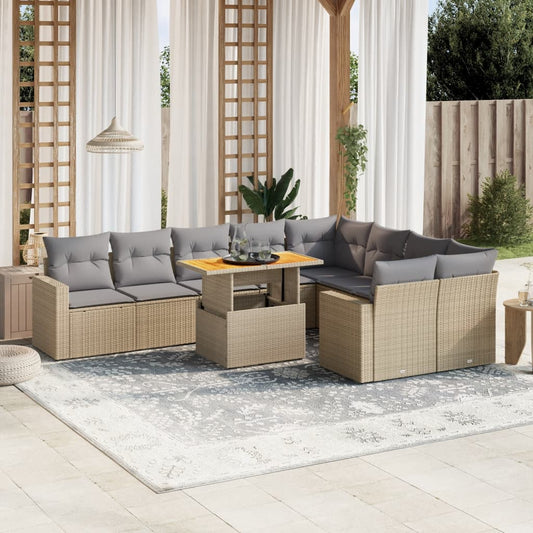 10 pcs conjunto de sofás p/ jardim com almofadões vime PE bege