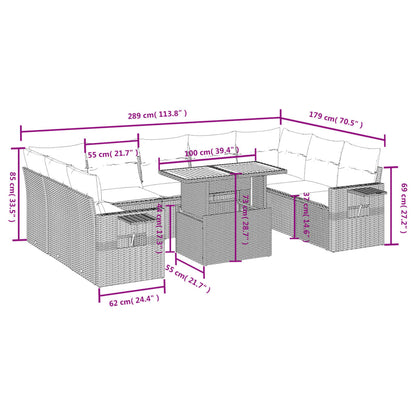 10 pcs conjunto de sofás p/ jardim com almofadões vime PE bege