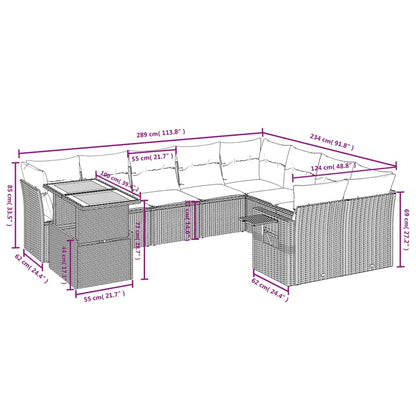 10 pcs conjunto de sofás p/ jardim com almofadões vime PE bege