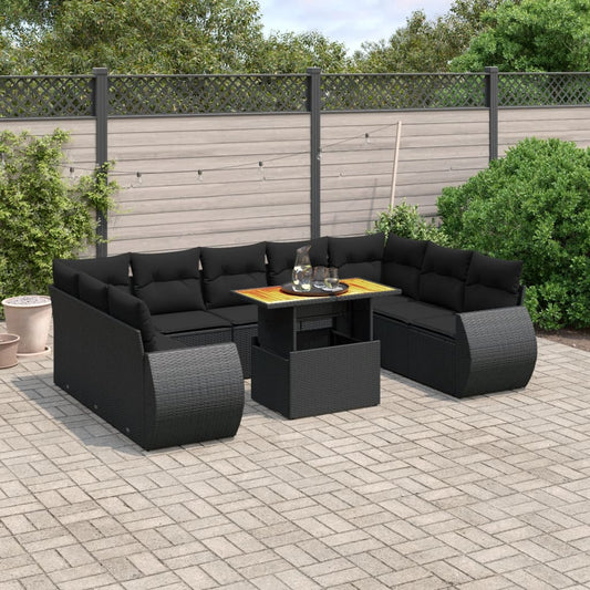 10 pcs conjunto sofás de jardim c/ almofadões vime PE preto