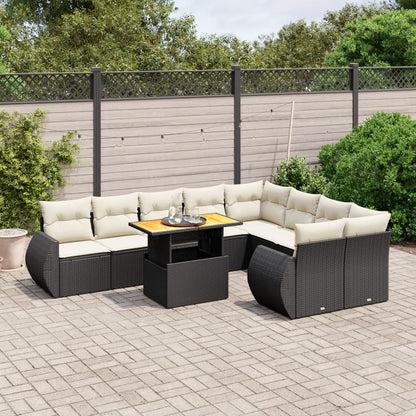 10 pcs conjunto sofás de jardim c/ almofadões vime PE preto