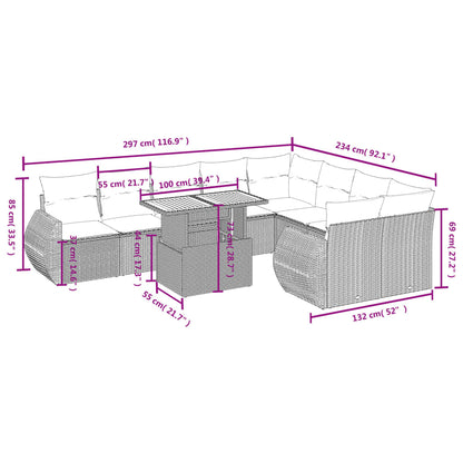 10 pcs conjunto de sofás p/ jardim com almofadões vime PE bege
