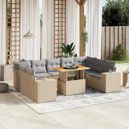 10 pcs conjunto de sofás p/ jardim com almofadões vime PE bege