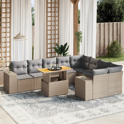 10 pcs conjunto de sofás p/ jardim com almofadões vime PE bege