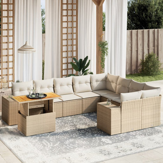 10 pcs conjunto de sofás p/ jardim com almofadões vime PE bege