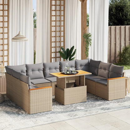 10 pcs conjunto de sofás p/ jardim com almofadões vime PE bege