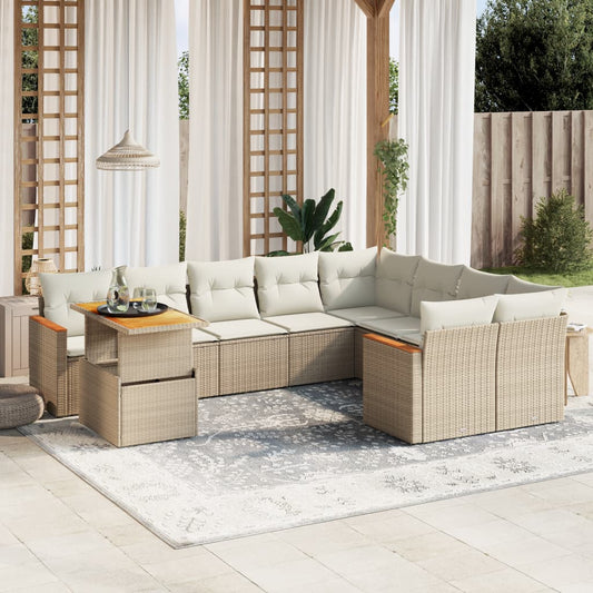 10 pcs conjunto de sofás p/ jardim com almofadões vime PE bege