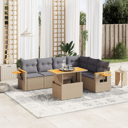7 pcs conjunto de sofás p/ jardim com almofadões vime PE bege