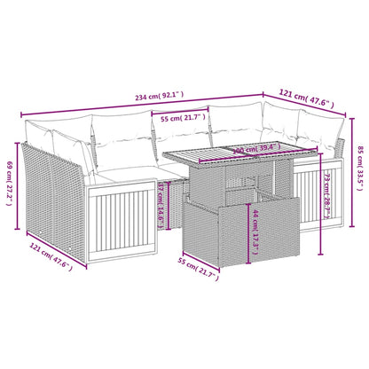7 pcs conjunto de sofás p/ jardim com almofadões vime PE bege