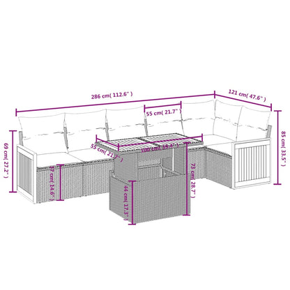 7 pcs conjunto de sofás p/ jardim com almofadões vime PE bege