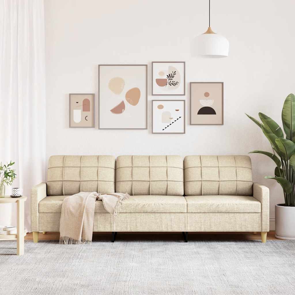 3-seater sofa in cream-colored fabric, 210 cm
