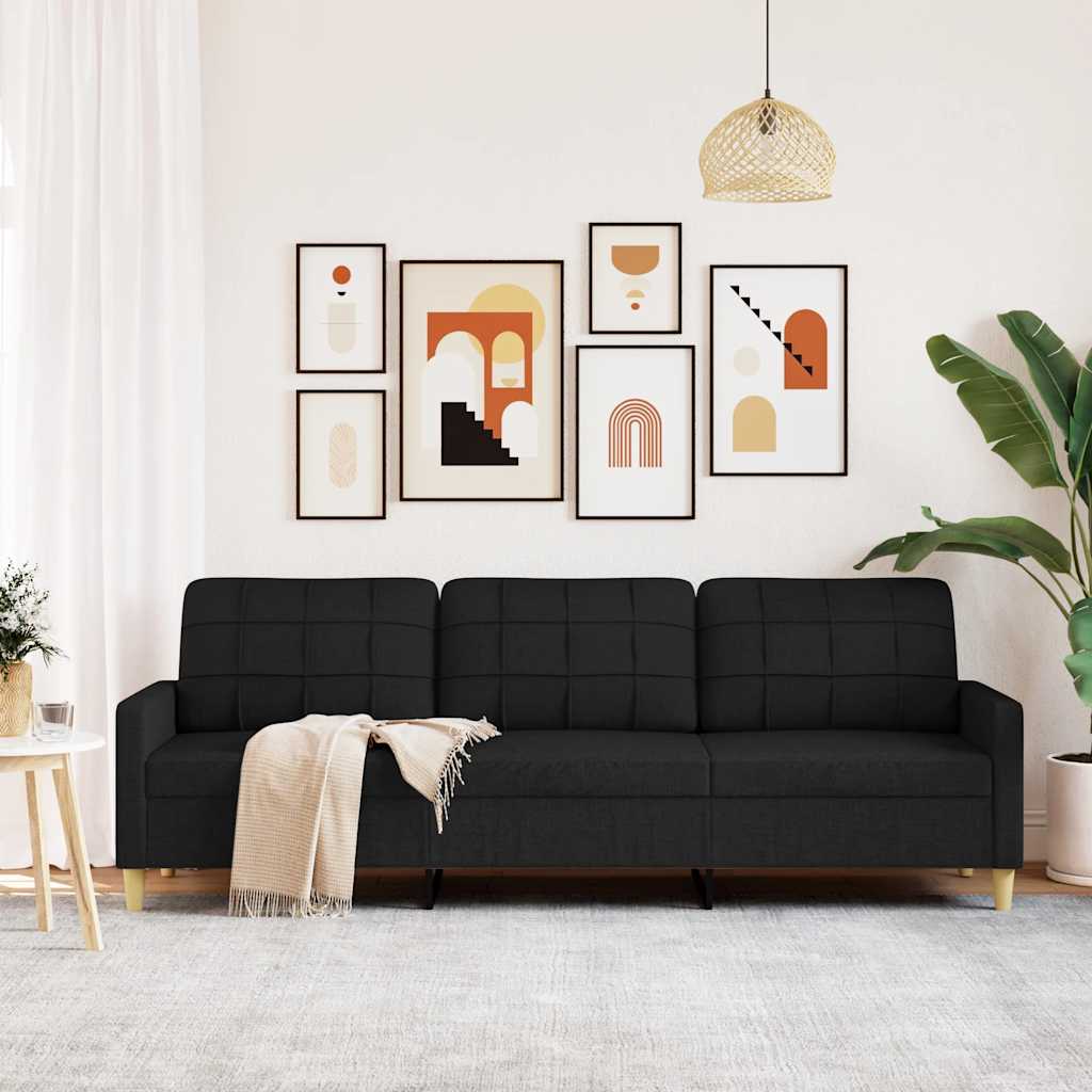 3-seater sofa in fabric, 210 cm, black