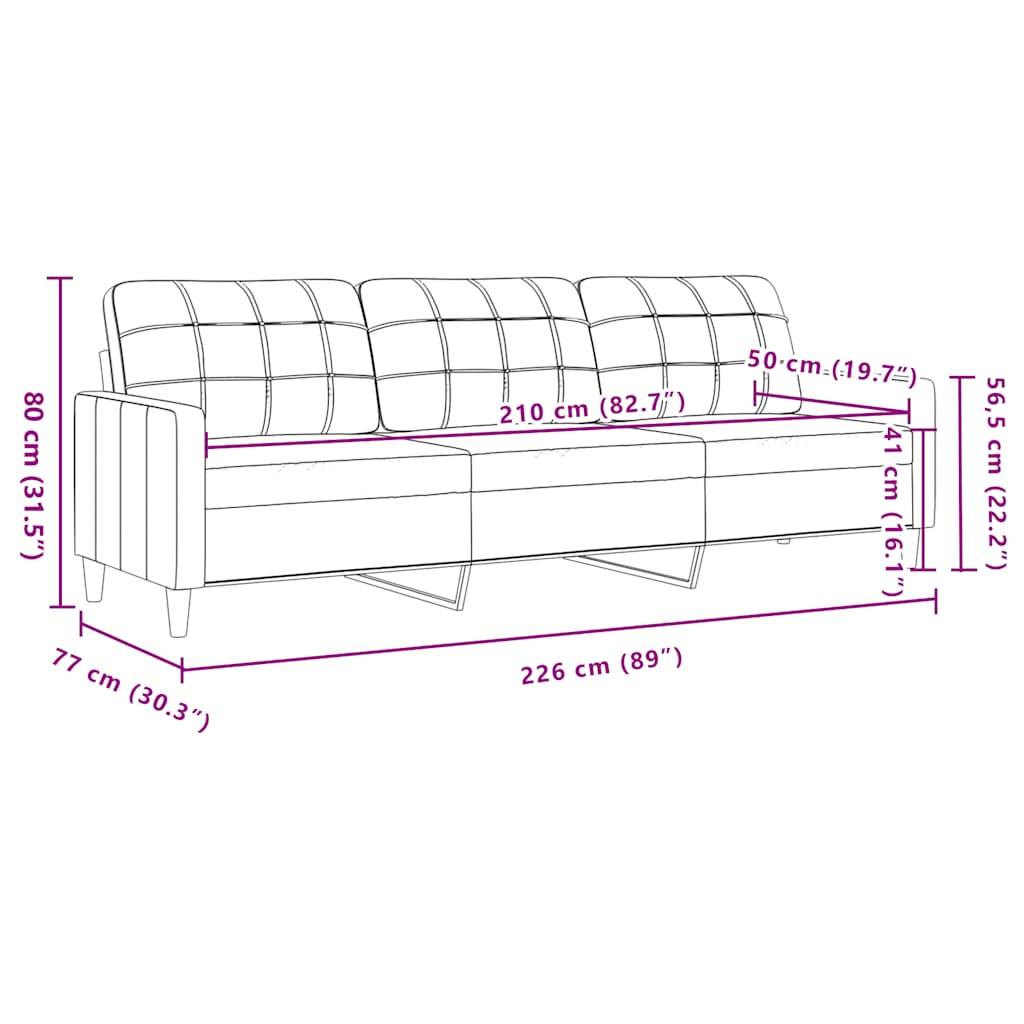 3-seater sofa in fabric, 210 cm, black