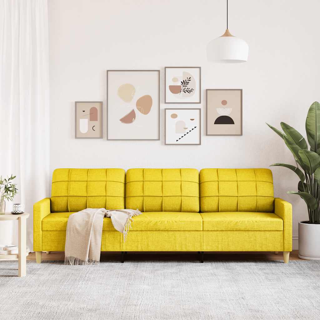 3-seater sofa 210 cm light yellow fabric