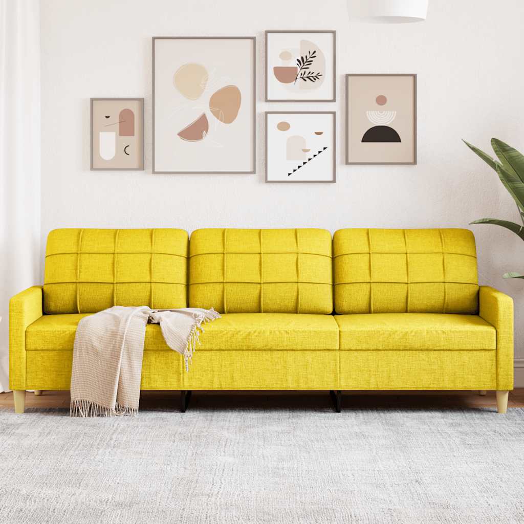 3-seater sofa 210 cm light yellow fabric