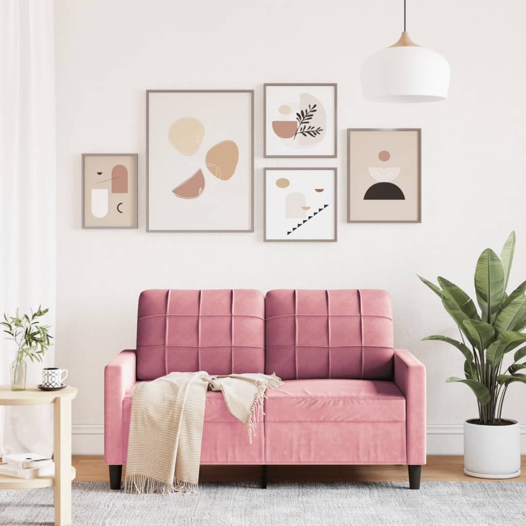 2-seater velvet sofa 120 cm pink