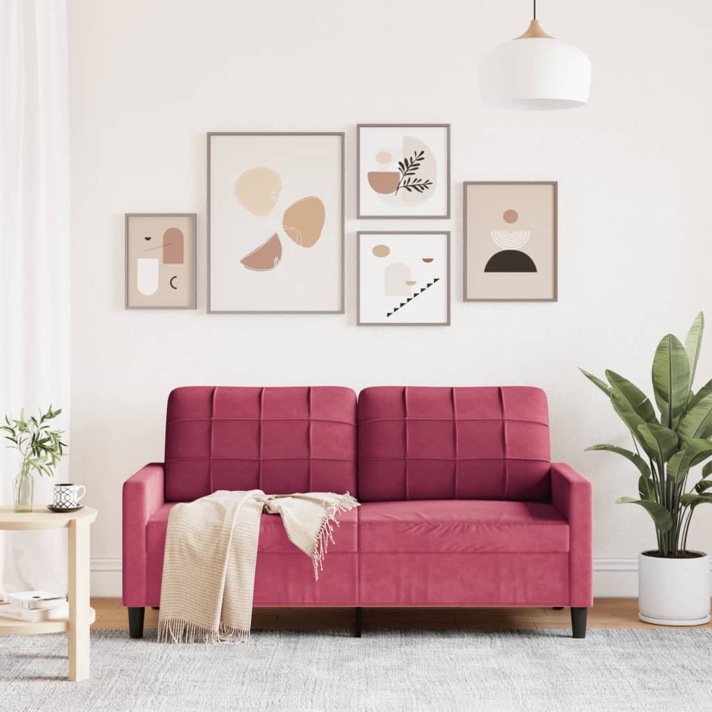 2-seater velvet sofa 140 cm red