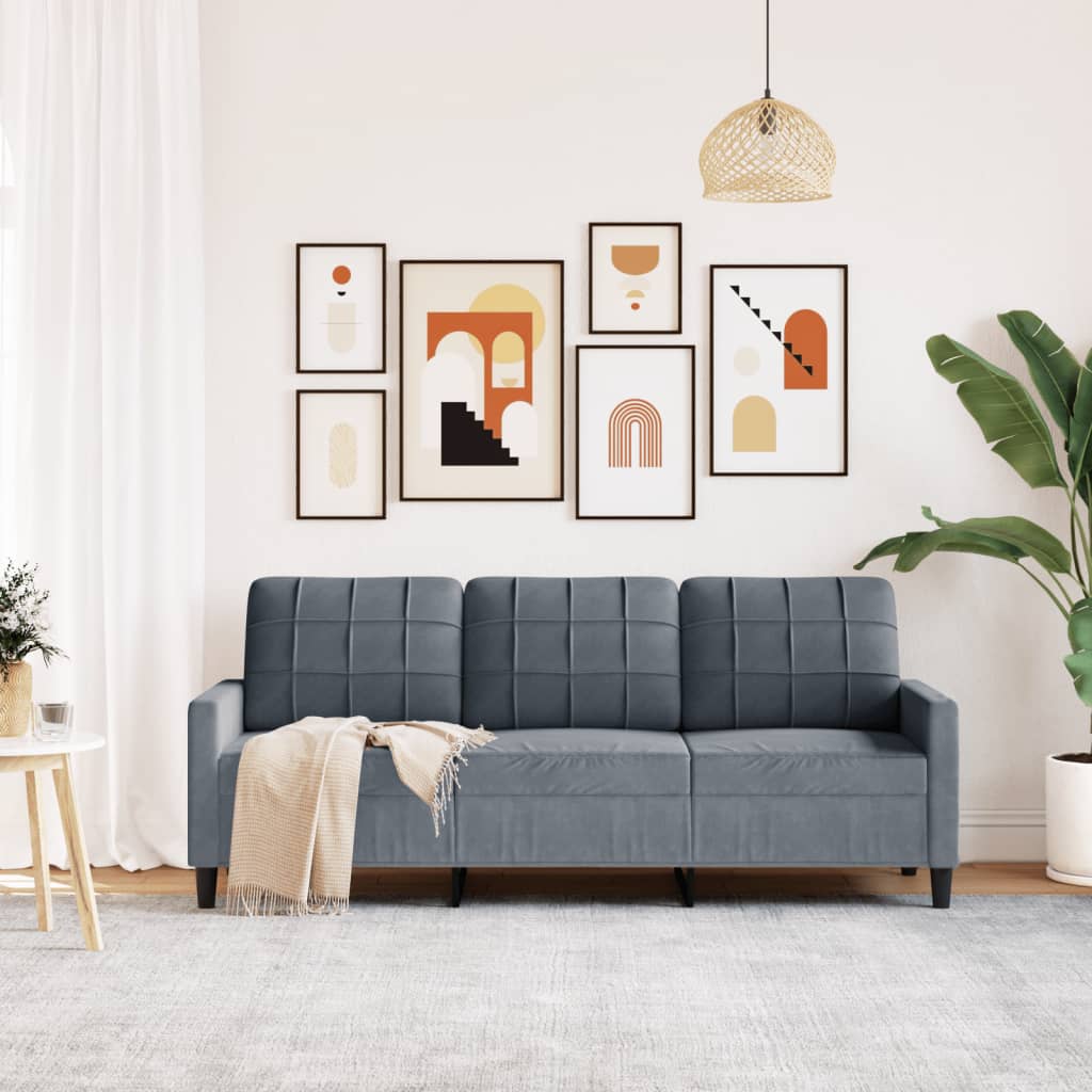 3-seater sofa 180 cm dark grey velvet