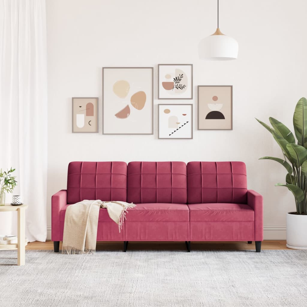 3-seater velvet sofa 180 cm red