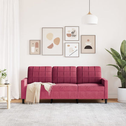 3-seater velvet sofa 180 cm red