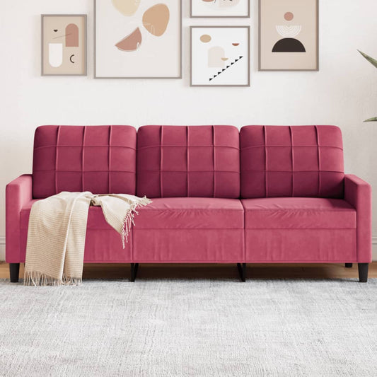 3-seater velvet sofa 180 cm red