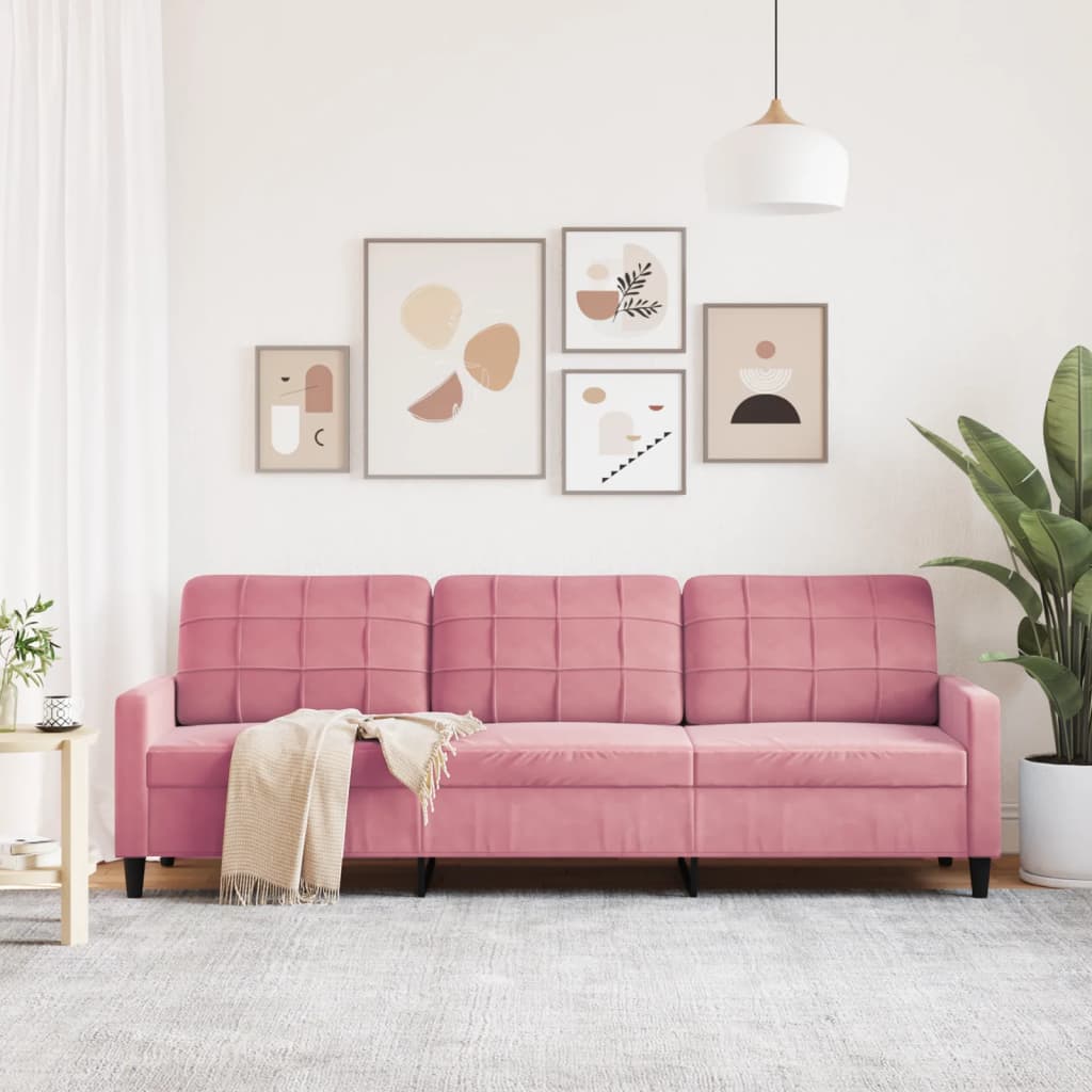 Sofá de 3 lugares 210 cm veludo rosa