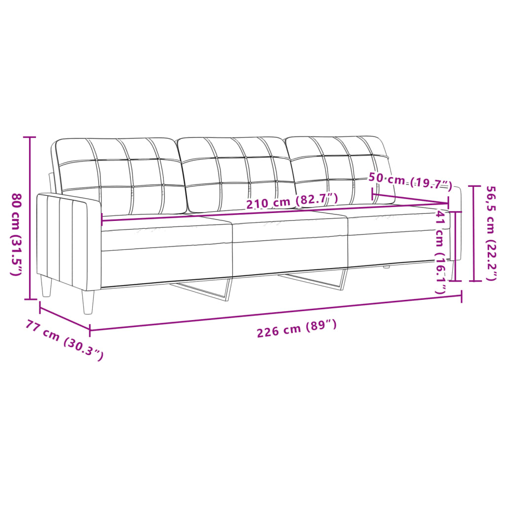Sofá de 3 lugares 210 cm veludo rosa
