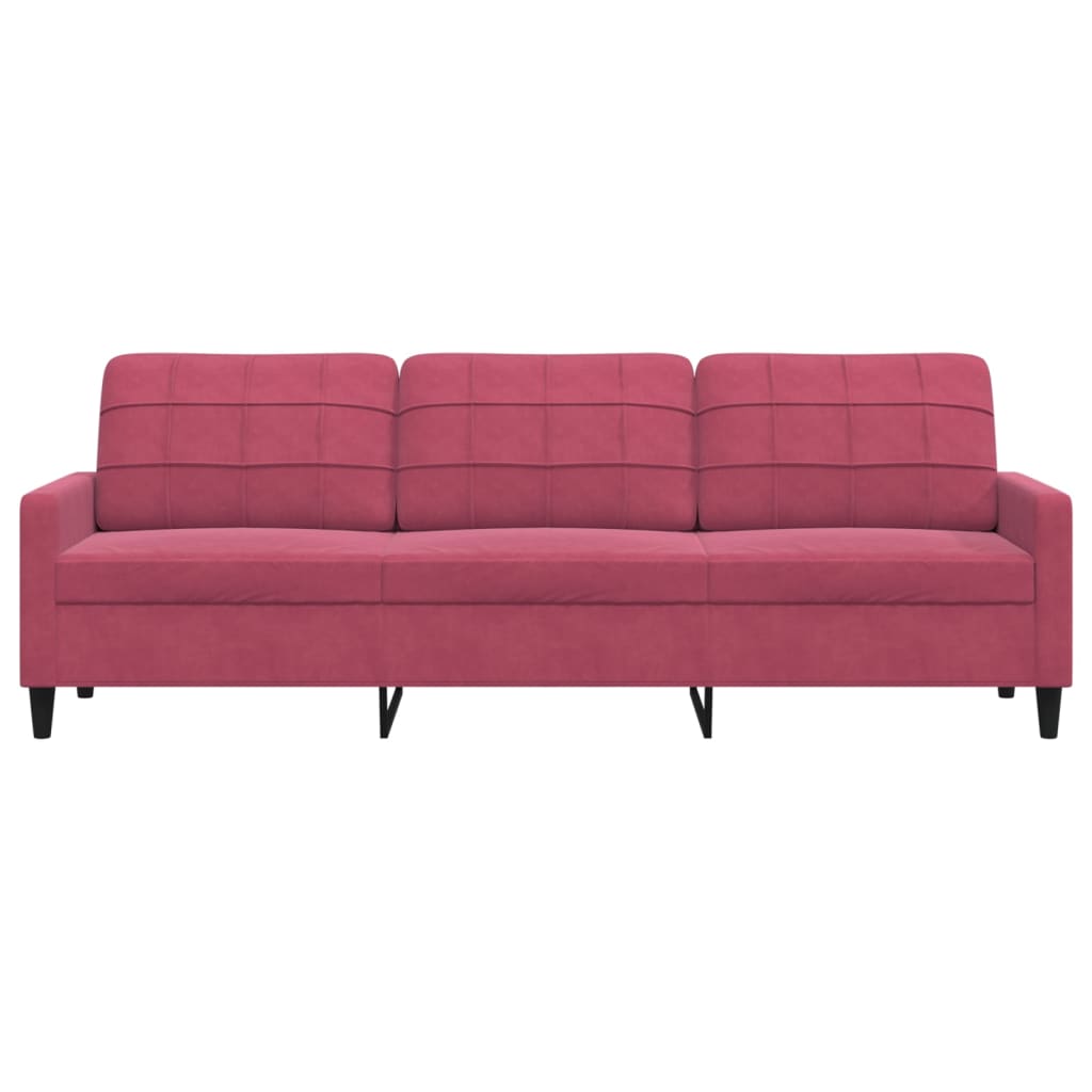Sofá de 3 lugares veludo 210 cm vermelho tinto